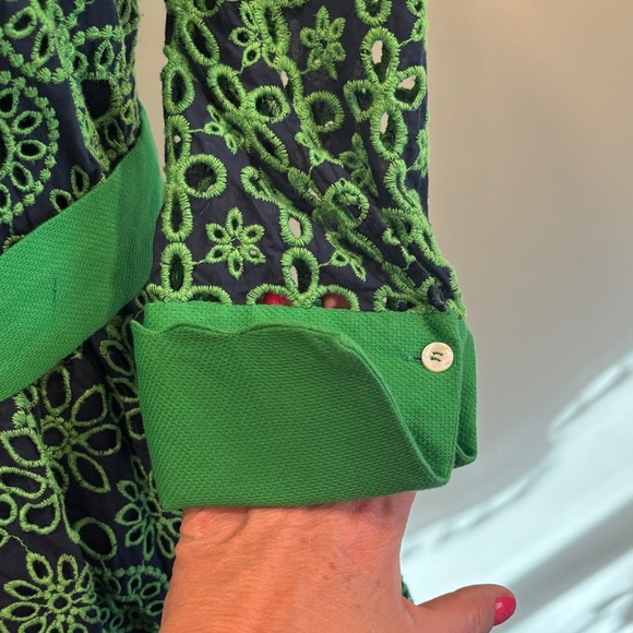 Gretchen Scott Designs Little Bo Peep Kelly Green and Navy Eyelet Dress - Picture 7 of 9